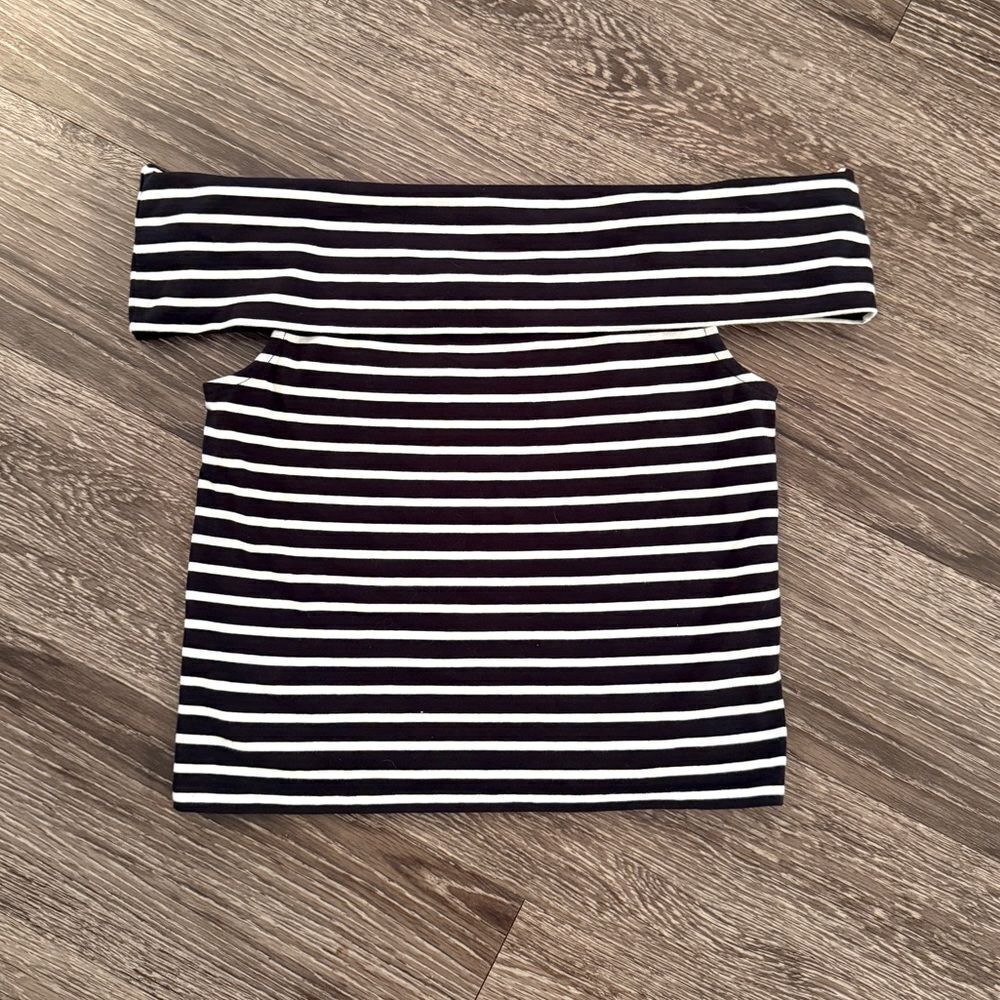 Maeve Black and White Stripe Off Shoulder Top